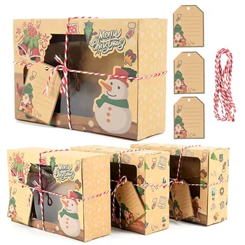 3ks Veselé Vianočné Cukrovinky Cookies Krabice S vyčistiť Okno Snehuliak Kraft Papier Darčeka Na Vianoce, Nový Rok Darčekové Balenie Dekor Taška