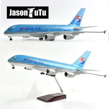JASON TUTU 46 cm Korean Air Airbus A380 Lietadlo Lietadlo Model 1/160 Rozsahu Diecast Živice Svetlo a Koleso Lietadla Darček Kolekcie