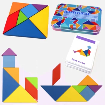 Kvalitný Detský 3D Puzzle Skladačky Tangram Myslenie Školenia Hra Baby Montessori Vzdelávania Vzdelávacie Drevené Hračky pre Deti
