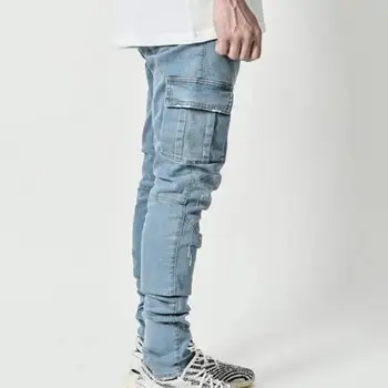 Skinny Jeans Denim Nohavice Jednofarebné Nohavice Polovice Pás Mužov Džínsy Tvárny Vrecká Denim Multi Nohavice