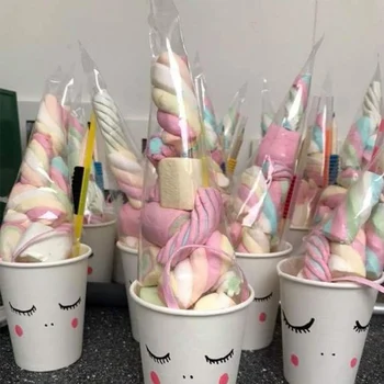 Unicorn Kužeľ Tašky 50pcs Celofánu Trojuholníkové Liečbu Tašky s Twist Väzby Občerstvenie Candy Omáčkou-jam Narodeninovej party dekor deti