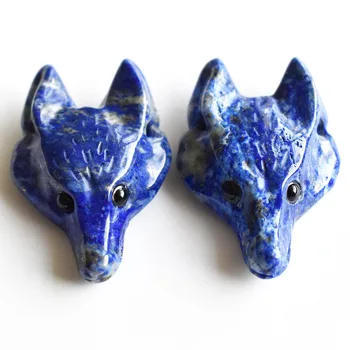 Veľkoobchod 2ks/veľa Módnych prírodné Lapis Lazuli Vyrezávané vlk tvar hlavy Prívesky pre šperkov Náhrdelník, takže doprava Zadarmo